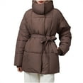 thumbnail image 1 of jtjvou Women's Quilted Puffer Jacket Long Sleeve Lapel Zip Open Front Puffy Padded Coat Winter Warm Outwear with Belt Brown XL, 1 of 9