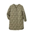 thumbnail image 1 of jtjvou Women's Quilted Puffer Jackets Lightweight Snap Button Midi Length Padded Coats Casual Collarless Winter Warm Overcoat for Women Army Green,L, 1 of 4