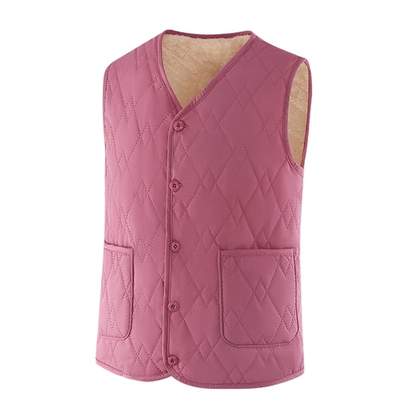 jtjvou Women's Quilted Vest V Neck Fleece Puffer Vest Slim Fit Button Down Padded Gilet Sleeveless Outerwear Coat Pink XXXL