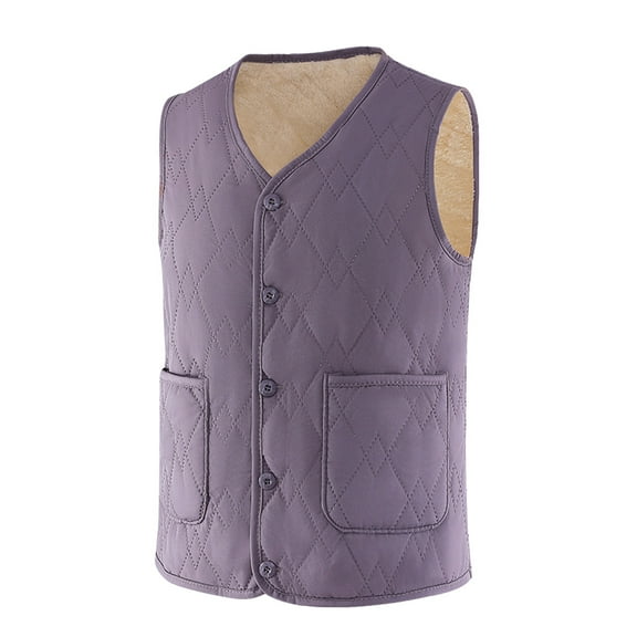 jtjvou Women's Quilted Vest V Neck Fleece Puffer Vest Slim Fit Button Down Padded Gilet Sleeveless Outerwear Coat Purple XXXL