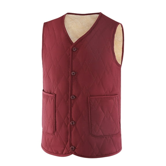 jtjvou Women's Quilted Vest V Neck Fleece Puffer Vest Slim Fit Button Down Padded Gilet Sleeveless Outerwear Coat Red XXXXL