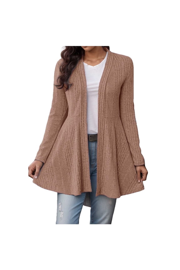 Women's Ruffle Hem Cardigan Open Front Long Sleeves Cardigans Casual Loose Knit Fall Solid Crost Waist Outwear Red XL
