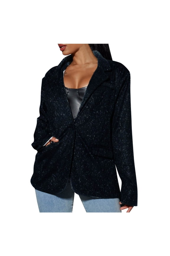 Women's Sequin Suit Jackets Plus Size Fashion Long Sleeves Solid Blazer Jacket Business Party Cardigan Coat Tops Black XXXL