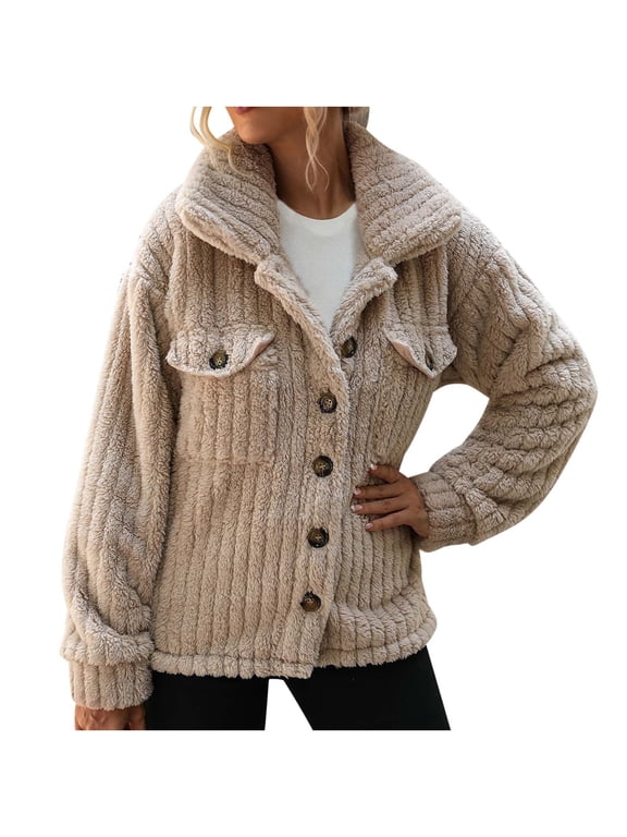 Women's Sherpa Trucker Jacket Corduroy Jacket Padded Lined Short Jacket Fleece Lapel Button Down Shacket Warm Winter Coat for Women Coffee,L