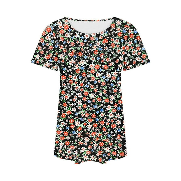 jtjvou Women's Short Sleeve Shirts Crewneck Tuinc Lady Floral Tuinc Going out Tops for Teen Summer Plus Size Trendy Fashion Brown,XL