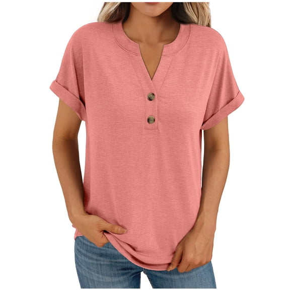 jtjvou Women's Short Sleeve Shirts Henley Dressy Casual Summer Tops 2026 Spring Fashion Trendy Cute T-Shirts Red L