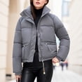 thumbnail image 1 of jtjvou Women's Short Zipper Jacket Long Sleeve Casual Slim Fit Warm Coat Standing Collar Fashionable Comfortable for Daily Wear Dating Party Winter Outerwear Gray XL, 1 of 3