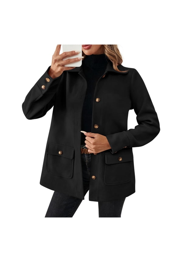Women's Single Breasted Trench Coat Lapel Collar Elegant Blazer Jackets Fall Winter Loose Outerwear with Pockets Black XL