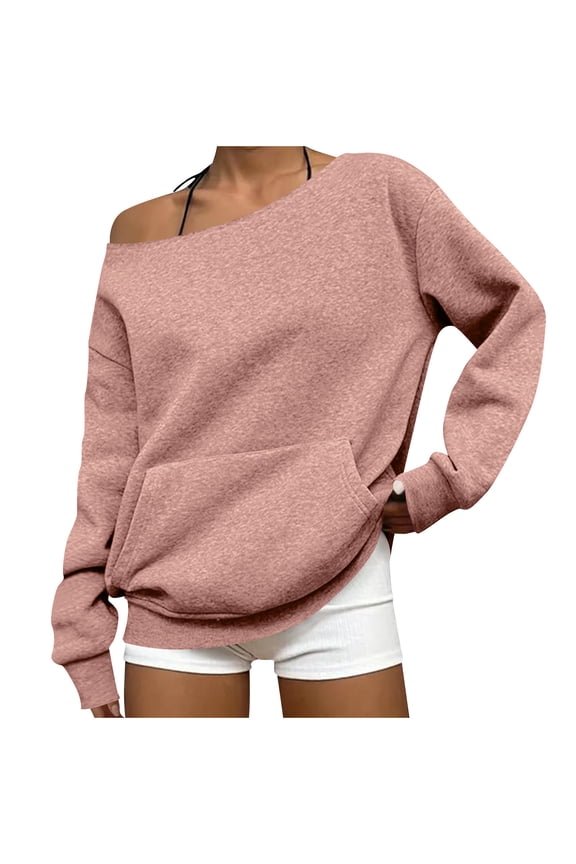 Women's Slanted Shoulder Long Sleeve Sweatshirt Jacket Casual Top Stylish Comfortable Regular Fit Great for Party Daily Travel Shopping Work Pink XL