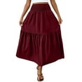 thumbnail image 1 of jtjvou Women's Smocked High Waist Elastic Waist Maxi Skirt Casual Fashion Boho Long Skirts with Pockets Wine S, 1 of 6