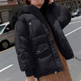 thumbnail image 1 of jtjvou Women's Solid Color Long Sleeve Zippered Pocket Jacket with Detachable Faux Fur Hood for Winter Black S, 1 of 4