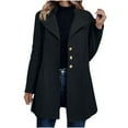 thumbnail image 1 of jtjvou Women's Solid Color Woolen Blend Pea Coat, Long Sleeve Lapel Comfy Casual Jacket Fashion Single Breasted Wool Coats Black L, 1 of 6