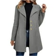 thumbnail image 1 of jtjvou Women's Solid Color Woolen Blend Pea Coat, Long Sleeve Lapel Comfy Casual Jacket Fashion Single Breasted Wool Coats Gray XXL, 1 of 1