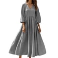 thumbnail image 1 of jtjvou Women's Solid Cotton Linen Long Maxi Dress Summer 3/4 Sleeve Caftan Loose Fit Flowy Empire Waist Vacation Beach Dresses Gray XL, 1 of 7