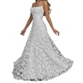 thumbnail image 1 of jtjvou Women's Spaghetti Strap Dress Floral Lace Maxi Dress Square Neck Backless A-Line Elegant Formal Gown for Prom White XS, 1 of 8