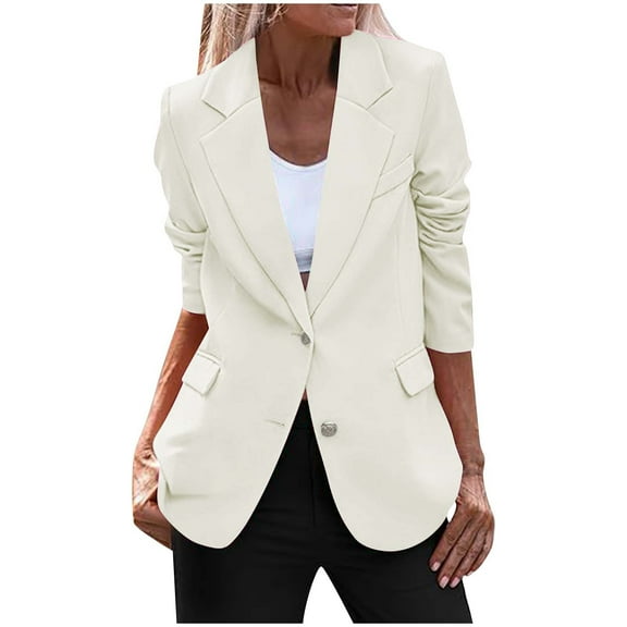 jtjvou Women's Spring Fall Business Casual Blazers Long Sleeve Notch Lapel Trendy Work Office Blazer Jackets Outerwear Beige M