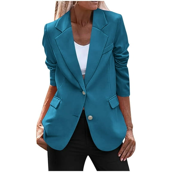 jtjvou Women's Spring Fall Business Casual Blazers Long Sleeve Notch Lapel Trendy Work Office Blazer Jackets Outerwear Blue XL