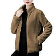 thumbnail image 1 of jtjvou Women's Stand Collar Fleece Jacket Fuzzy Long Sleeve Sherpa Winter Coats Zip Up Casual Plush Outerwear with Pockets Brown M, 1 of 5