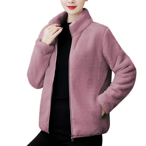 jtjvou Women's Stand Collar Fleece Jacket Fuzzy Long Sleeve Sherpa Winter Coats Zip Up Casual Plush Outerwear with Pockets Purple XXXXL