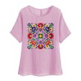 thumbnail image 1 of jtjvou Women's Summer Floral Shirts Round Neck Pullover Plus Size Trendy Fashion Going out Tops for Teen Short Sleeve Tees Lady Pink,S, 1 of 4
