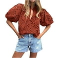 thumbnail image 1 of jtjvou Women's Summer Tops 2026 Dressy Casual Short Sleeve V Neck Buttons Hollow Eyelet Lace Embroidered Blouses Shirts Red L, 1 of 6