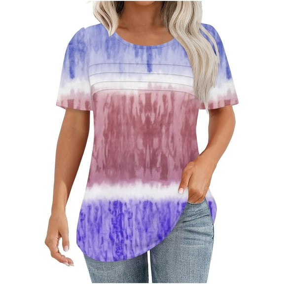 jtjvou Women's Short Sleeve Tops Crewneck Pullover Striped Blouse Going out Tops for Teen Casual Loose Summer Trendy Fashion Lady Multicolor,S