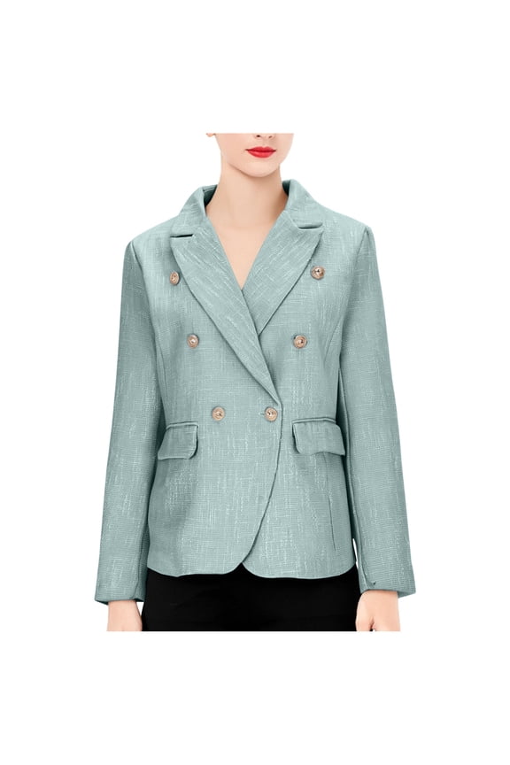 Women's Texture Blazer Jackets Long Sleeve Double Breasted Fashion Suit Jackets Casual Business Thick Blazer Jackets Blue XXL