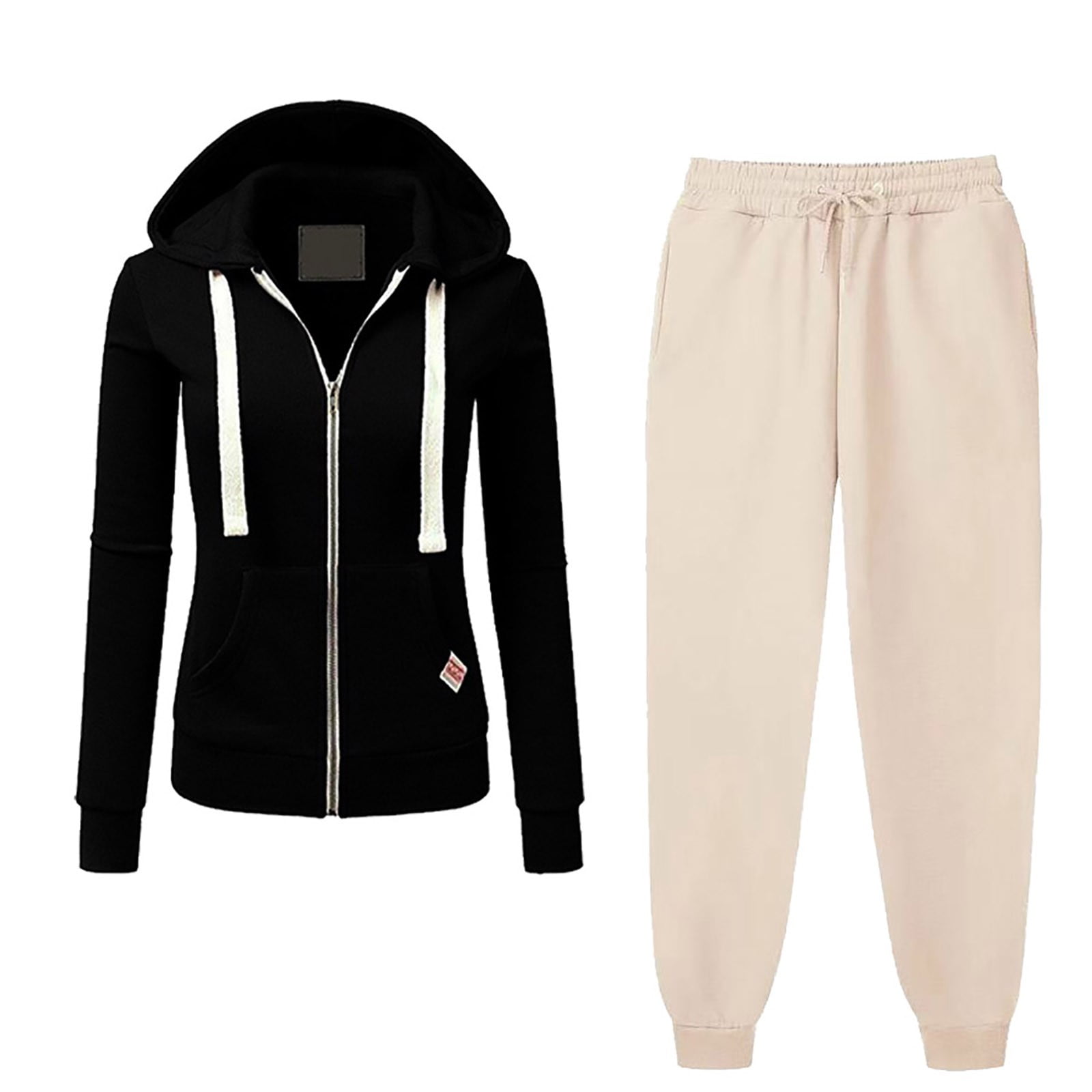 jtjvou Women s Track Suits Y2K Elegant 2 Piece Sets Pants Set Sweatsuit Vintage Clothes Pullover Jogger Pants Lounge Set Long Sleeve and Pants Plus Size Solid Color Outfits for Women Fall Black