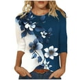 thumbnail image 1 of jtjvou Women's Trendy Fashion 3/4 Sleeve Blouse Going out Tops for Teen Round Neck Tuinc Lady Summer Floral Tees Plus Size Multicolor,L, 1 of 5