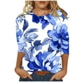 thumbnail image 1 of jtjvou Women's Trendy Fashion 3/4 Sleeve Shirts Going out Tops for Teen Crewneck Blouse Lady Casual Loose Summer Floral Tuinc Multicolor,M, 1 of 5
