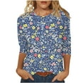 thumbnail image 1 of jtjvou Women's Basic Business Work T-Shirts Plus Size 3/4 Sleeve Shirts Lady Summer Trendy Fashion Going out Tops for Teen Crewneck Blouse Floral Tuinc Multicolor,XXXXL, 1 of 5