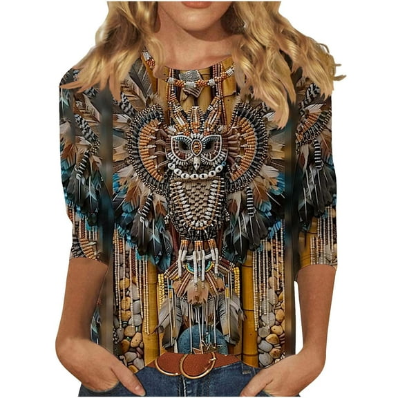 jtjvou Women's Trendy Fashion 3/4 Sleeve Tees Floral Shirts Oversize Lady Going out Tops for Teen Round Neck Shirts Summer Multicolor,XL