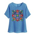 thumbnail image 1 of jtjvou Women's Trendy Fashion Floral Shirts Round Neck Pullover Summer Plus Size Short Sleeve Tees Going out Tops for Teen Blue,S, 1 of 4