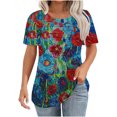thumbnail image 1 of jtjvou Women's Trendy Fashion Short Sleeve Tees Casual Loose Summer Going out Tops for Teen Floral Shirts Crewneck Pullover Multicolor,M, 1 of 6