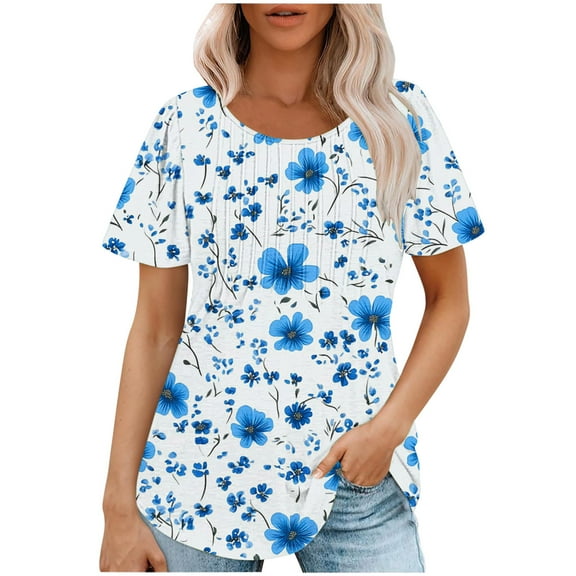 jtjvou Women's Trendy Fashion Short Sleeve Tees Summer Plus Size Crewneck Tuinc Lady Going out Tops for Teen Floral Shirts Multicolor,XL