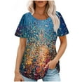 thumbnail image 1 of jtjvou Women's Trendy Fashion Short Sleeve Tops Floral Blouse Plus Size Round Neck Pullover Going out Tops for Teen Summer Lady Multicolor,S, 1 of 5