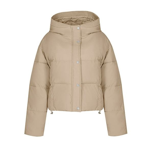 jtjvou Women's Trendy Long Sleeve Quilted Puffer Coats Winter Coats Warm Outerwear with Pockets Thicken Hooded Jackets for Women Khaki,XL