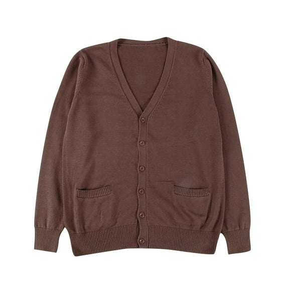 jtjvou Women’s V-Neck Cardigan Sweaters Long Sleeve Knitted Cotton JK Uniform Button Down Coat with Pockets Coffee XXL