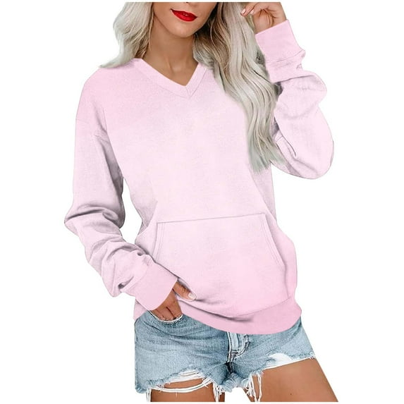 jtjvou Women's V Neck Sweatshirts Tie Dye Gradient Long Sleeve Shirts Casual Fleece Pullover Fall Fashion Tops with Pocket Pink XXL