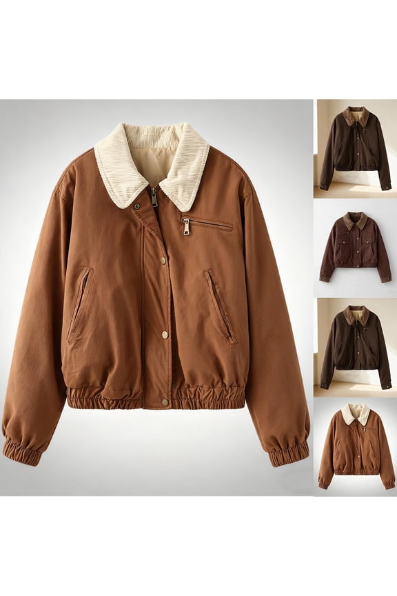 Women's Vintage Patchwork Lapel Collar Jacket Loose Long Sleeve Versatile Cargo Outerwear Coats with Pockets Brown L