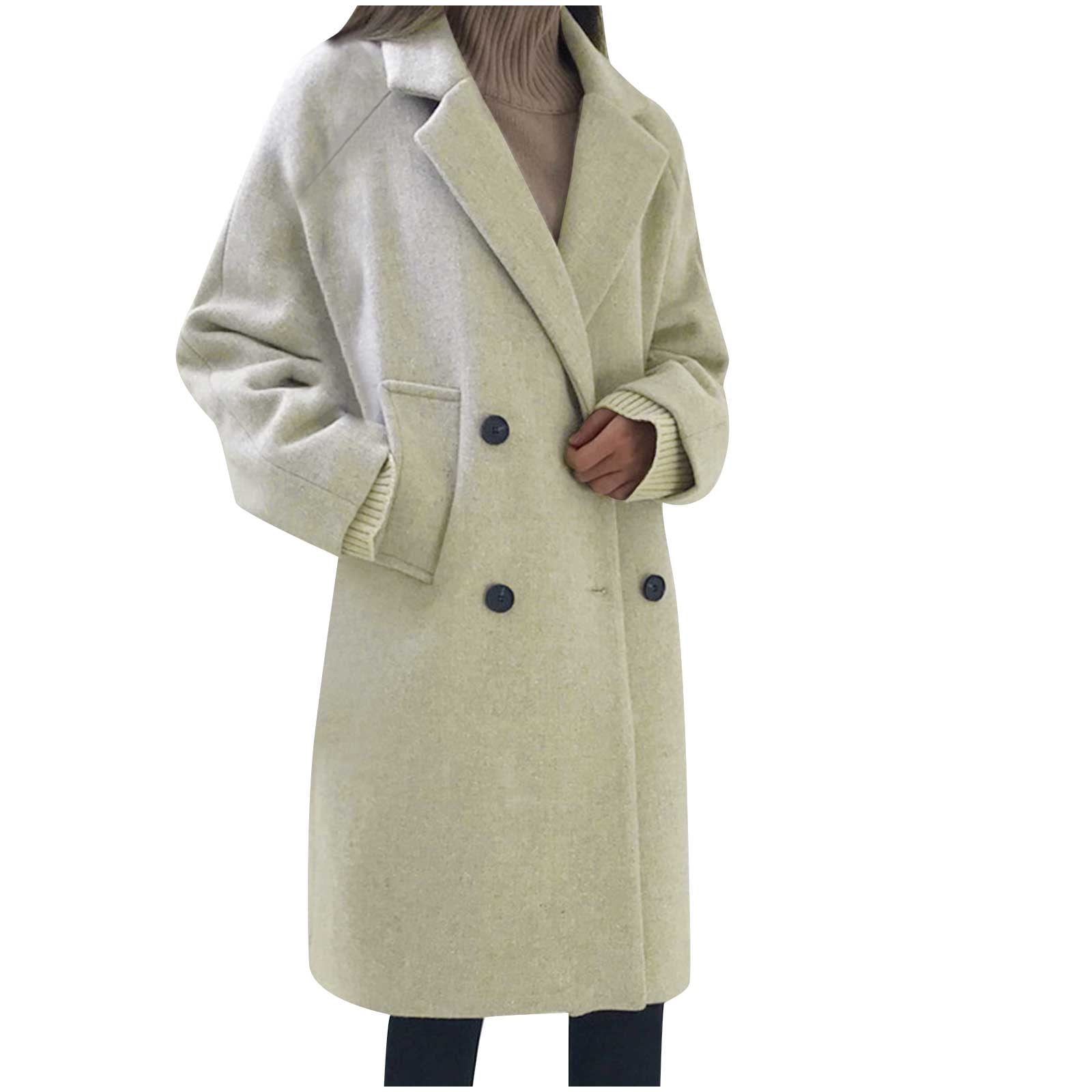 Kissonic Women's Long Winter Pea Coat - Double Breasted Trench Coat With Notch Lapel & Pockets