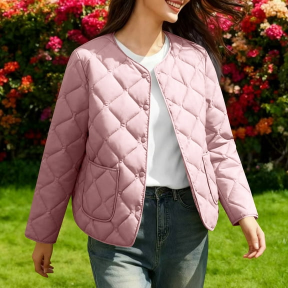jtjvou Women's Warm Winter Jacket Lightweight Stylish Outerwear with Pockets Casual Long Sleeve Coat for Spring Fall Party Vacation Pink XXXXL