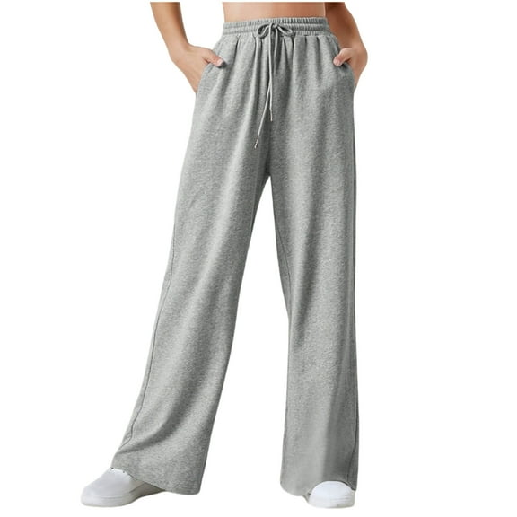 jtjvou Women’s Wide Leg Sweatpants Baggy Drawstring High Waisted Joggers Lounge Sweat Pants with Pockets 2025 Fall Gray XL