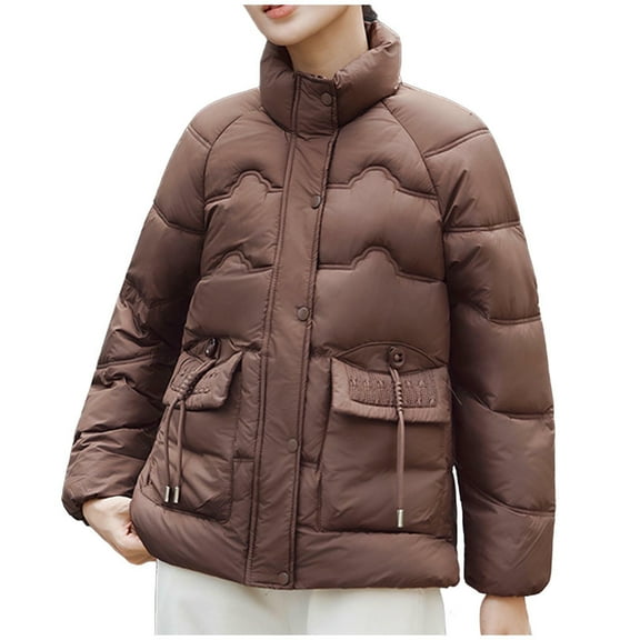 jtjvou Women's Winter Coat Puffer Jacket Lightweight Long Sleeve Quilted Warm Parkas Outerwear without Hood for Snow Cold Brown XXL