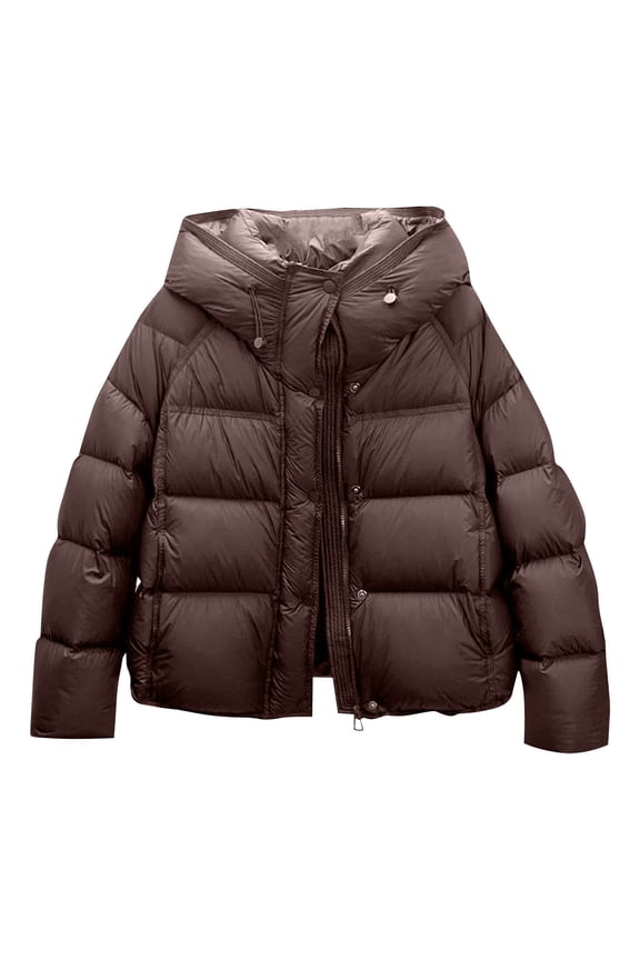 Women's Winter Cropped Puffer Jacket with Hood Waterproof Short Warm Quilted Jacket Puffy Coat Outerwear Brown XL