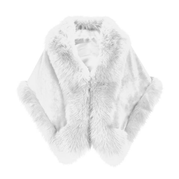 jtjvou Women's Winter Faux Fur Coat Wedding Bride Cloak Cape Shawl for Evening Party White Free Size