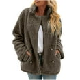 thumbnail image 1 of jtjvou Women's Winter Faux Fur Coats Long Sleeve Lapel Button Down Pockets Fleece Jacket Casual Trendy Outerwear Brown XXL, 1 of 9
