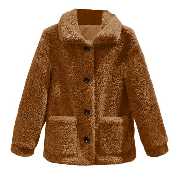 jtjvou Women's Winter Faux Fur Coats Long Sleeve Lapel Button Down Pockets Fleece Sherpa Jacket Casual Trendy Outerwear Yellow M