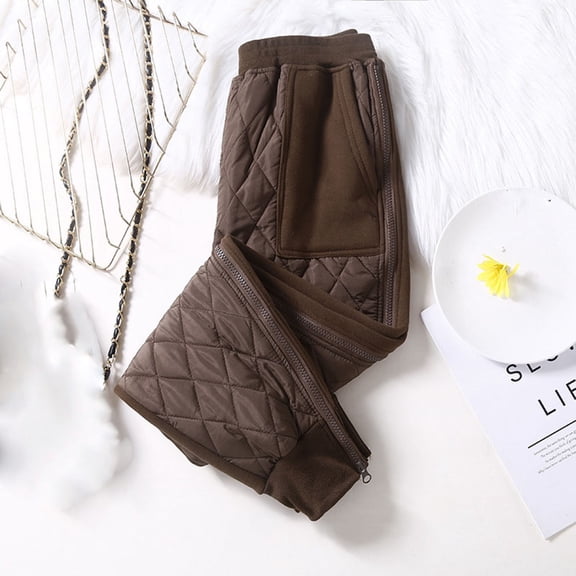jtjvou Women's Winter Loose High Waisted Pants Thick Insulation Zippered Pockets Casual Fashion Long Trousers for All Seasons Comfortable Wear Outdoor Activities Brown M