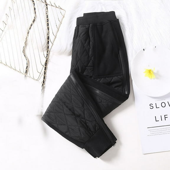 jtjvou Women's Winter Loose High Waisted Pants Thick Insulation Zippered Pockets Casual Fashion Long Trousers for All Seasons Comfortable Wear Outdoor Activities Black XXL